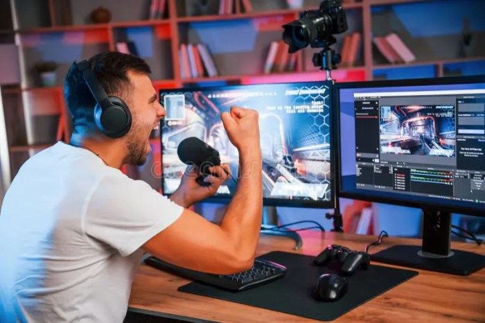 Male Game Streamer in Casual Clothes is Indoors with Pc Stock Photo - Image of entertainment ... Streamer Casual Gaming yang Super Menghibur